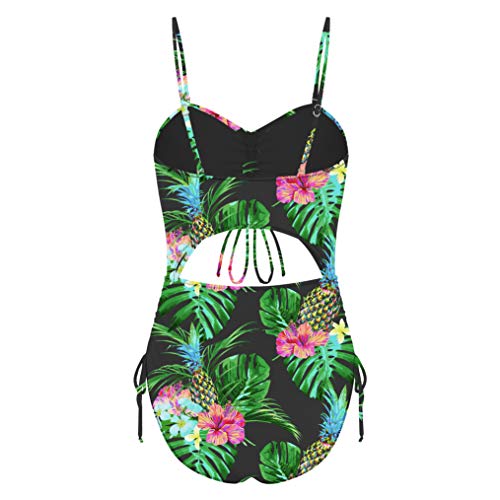 CIZITZZ Women\'s One Piece Swimsuit Cut Out High Waist Drawstring Padded Bathing Suits Monokinis,Pineapple,L