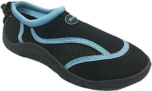 Ladies Womens Waterproof Water Shoes Aqua Socks Beach Pool Yoga Exercise Black/Light Blue 10