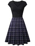 Lotusmile Elegant Dresses, Womens Casual Dress A Line Cap Sleeve V Neck (Blue Black, XX-Large)
