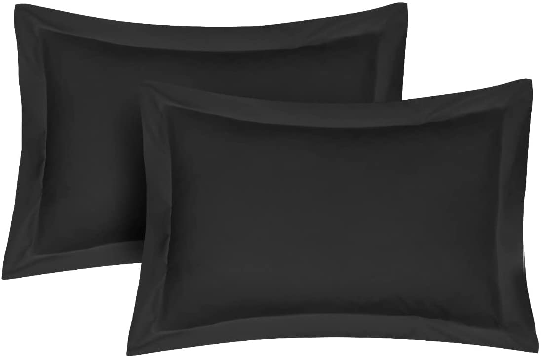 Pillow Shams 2 Pack Oxford Pillowcases, 100% Poly-Cotton Ultra Soft Premium Quality Bedroom Pillow Case Cover - Decorative Standard Pillow Covers 50x75cm (Black)