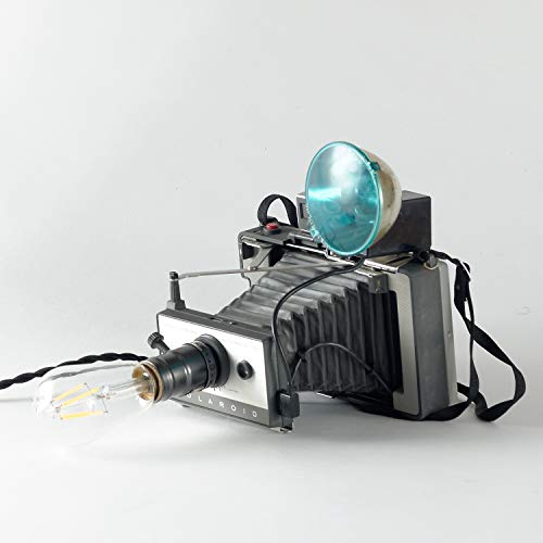 Handmade Upcycled Vintage Instant Film Camera Lamp with Dimmer and LED Edison Bulb