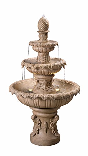 Kenroy Home 51010SNDST Ibiza Outdoor Tiered Fountain with Lights, 45 inch Height, Sandstone Finish