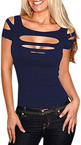 Women's Slashed Ripped Cut Out Clubwear Party Shirt Stretchy Blouse Top