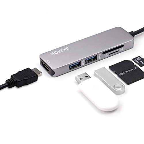 USB C Hub, Type C Hub with 4K HDMI, 5 in 1 Combo Hub with 2 USB 3.0 Ports, TF&SD Card Reader, Aluminum USB C Adapter for MacBook Pro, Chromebook, Other Type-C Devices - Thumbnail 2