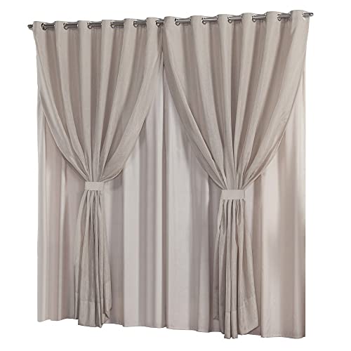 Cortina Linho Flame Voil de Gaze 2,80m x 2,50m com Forro e Abraçadeira - Palha