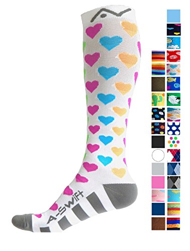 Compression socks for women & men - bright hearts, medium