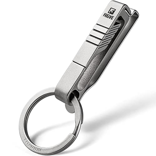 FEGVE Titanium Belt Key Holder With Detachable Titanium Key Ring,Belt