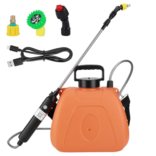 Viitech 8L Battery Pressure Sprayer, Powerful Electric Sprayer with 3 Mist Nozzles, Garden Sprayer with Rechargeable Handle and Adjustable Shoulder Strap (Orange)