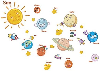 Uzinb PVC Self-Adhesive Kindergarten Wall Stickers Removable Children Bedroom Solar System Decorative Decals
