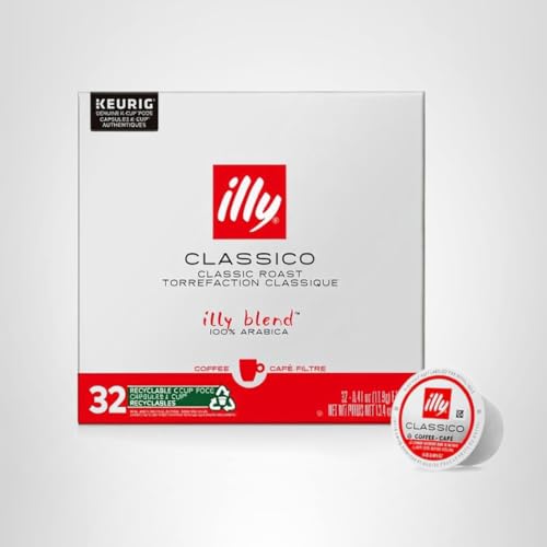 ILLY COFFEE K CUP, PODS FOR KEURIG MACHINES, CLASSICO MEDIUM ROAST, 100% ARABICA, PREMIUM ITALIAN COFFEE, 32 COUNT, 1 PACK