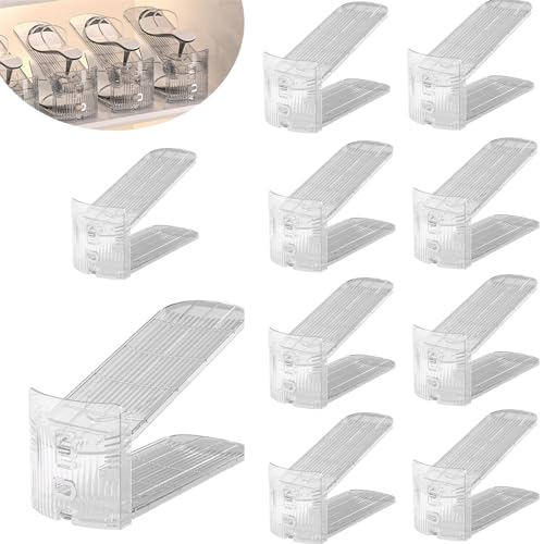 Fohome Clear Space Saving Shoe Stacker, Adjustable Shoe Slots Organizer Acrylic Shoe Rack Holder,Double Layer Stack Shoe Racks for Closet Organization (Transparent 10 Pack)