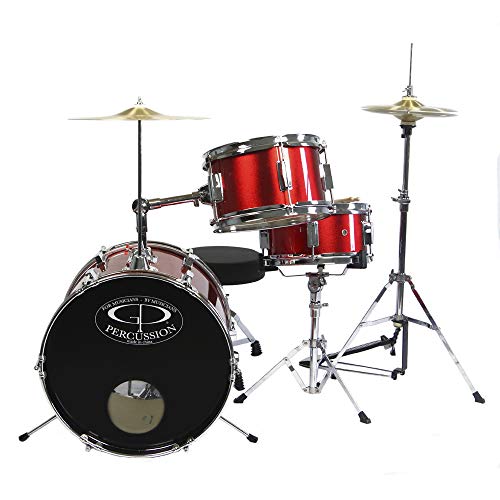 GP Percussion GP50RD Complete Junior Drum Set (Red, 3Piece Set