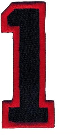Number ONE "1" Black and Red 3 Inches Tall DIY Embroidered Iron on / Sew on Patch #0041