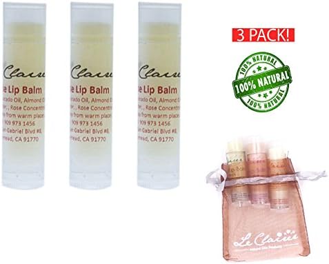 3 Pack 100% Natural Organic Rose Moisturizing Lip Balm, to Hydrate and Sooth Dry Lips with Rose Oil (Rose - 3 Pack)