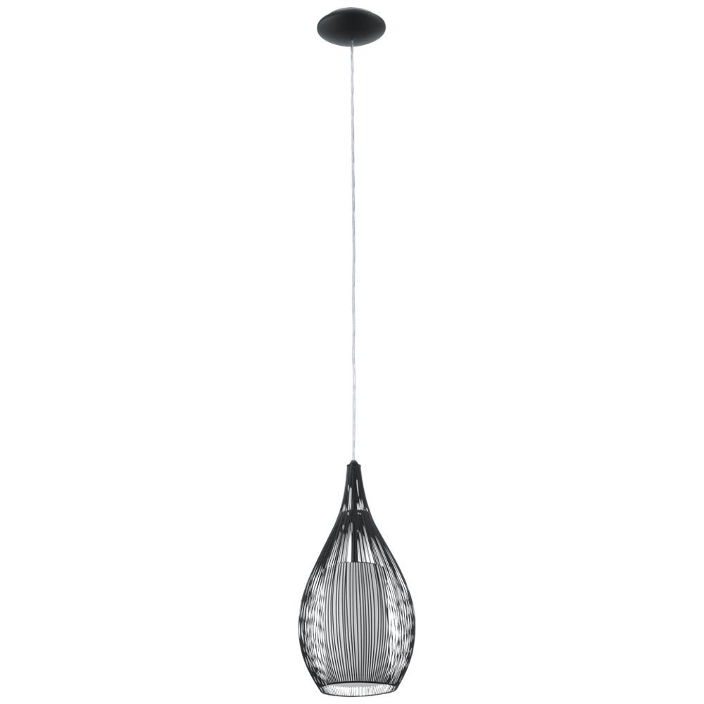 EGLO Pendant Lamp Razoni, 1 Bulb Hanging Lights, Material: Steel, Glass: Satin, Colour: Black, Socket: E27