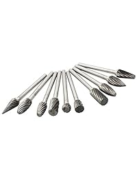Yakamoz Juego de 10 piezas de 1 8 pulgadas (0.118 in) vástago de un solo corte de acero de carburo de tungsteno sólido Rotary Burrs Set compatible con Dremel herramienta para carpintería perforación tallado grabado