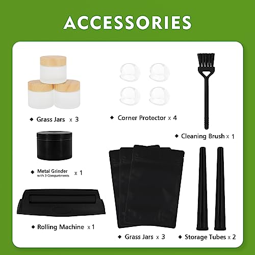 Uniepoch Stash Box with Combination Lock, Bamboo Storage Box Kit with 3pcs Smell-Proof Glass Jars, 2pcs Storage Tubes & 1pc Cleaning Brush, Large Stash Box with Rolling Tray