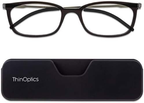 ThinOptics Connect Ultra-Thin Reading Glasses 2.50 Black Frames, Magnetic Case Attaches to Phone