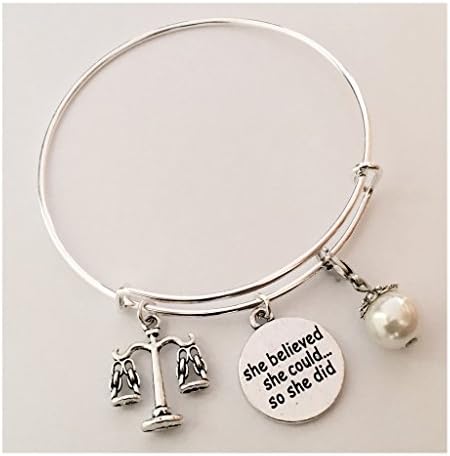 AnnaKJewels Lawyer Bangle, Justice Bangle, She Believed She Could So She Did, Silver plated bangle, popular Bangle, Graduation gift