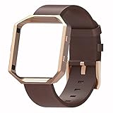 Henoda for Fitbit Blaze Bands Leather Small Large Strap Smart Fitness Watch Band Women Men (9. A Saddle Brown band and Rose Gold Frame, Small: 5.7