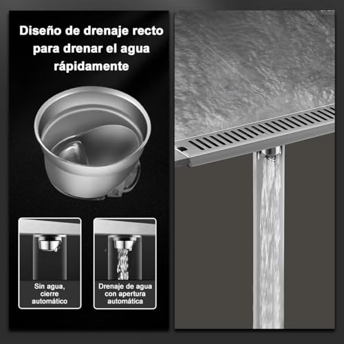 Drenaje de Piso Rectangular 10 * 60CM Coladera de Desagüe Baño Acero Inoxidable Coladera Regadera Lineal Rejilla de Desagüe para Cocina Anti-Obstrucción Drenaje de Ducha Suelo Filtro Agua Anti-Olor