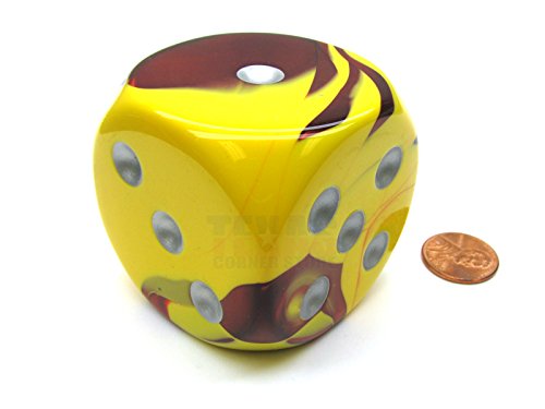 Red Yellow Gemini Dice With Silver Pips 50mm (2in) D6 Die Chessex