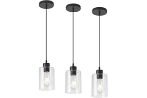 KLSS Modern Black Farmhouse Clear Glass Cylinder Pendant Light Fixture,Mini Pendant Lighting for Kitchen Island Decor - 4.75 