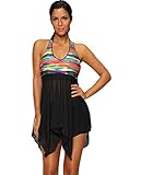 Runtlly Women's Tankini Set With Boyshort Irregular Skirtini Swimdress Swimsuit