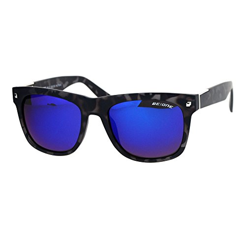 Polarized Lens Sunglasses Classic Square Frame Unisex Black Tort, Blue Mirror