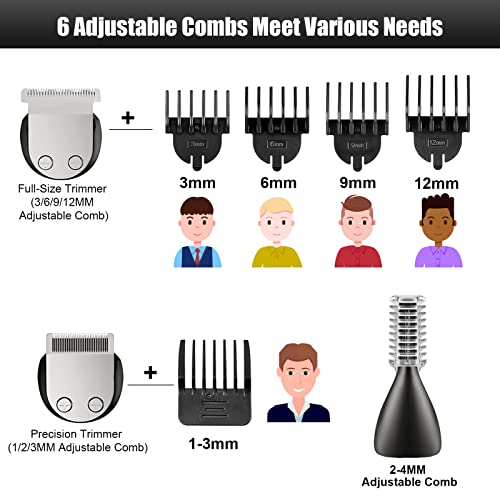 6 in 1 Beard Trimmer for Men, Hair Clippers & Hair Trimmer,IPX7 Waterproof Body Mustache Nose Ear Facial Shaver, Cordless/Rechargeable/LED Display/2 Hour Runtime Electric Razor Kit, Gift for Men