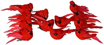 TenWaterloo Mini Cardinal Set of 12 Mini Red Cardinal Birds with Clips - Red Cardinal Bird Christmas Ornaments 2.25 Inches x 1.25 inches