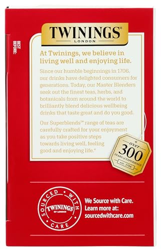 TWININGS, SUPERBLENDS, HEARTEA WITH VITAMIN B1, RASPBERRY, HIBISCUS HERBAL TEA, CAFFEINE FREE, 16 TEA BAGS, 1.12 OZ (32 G)