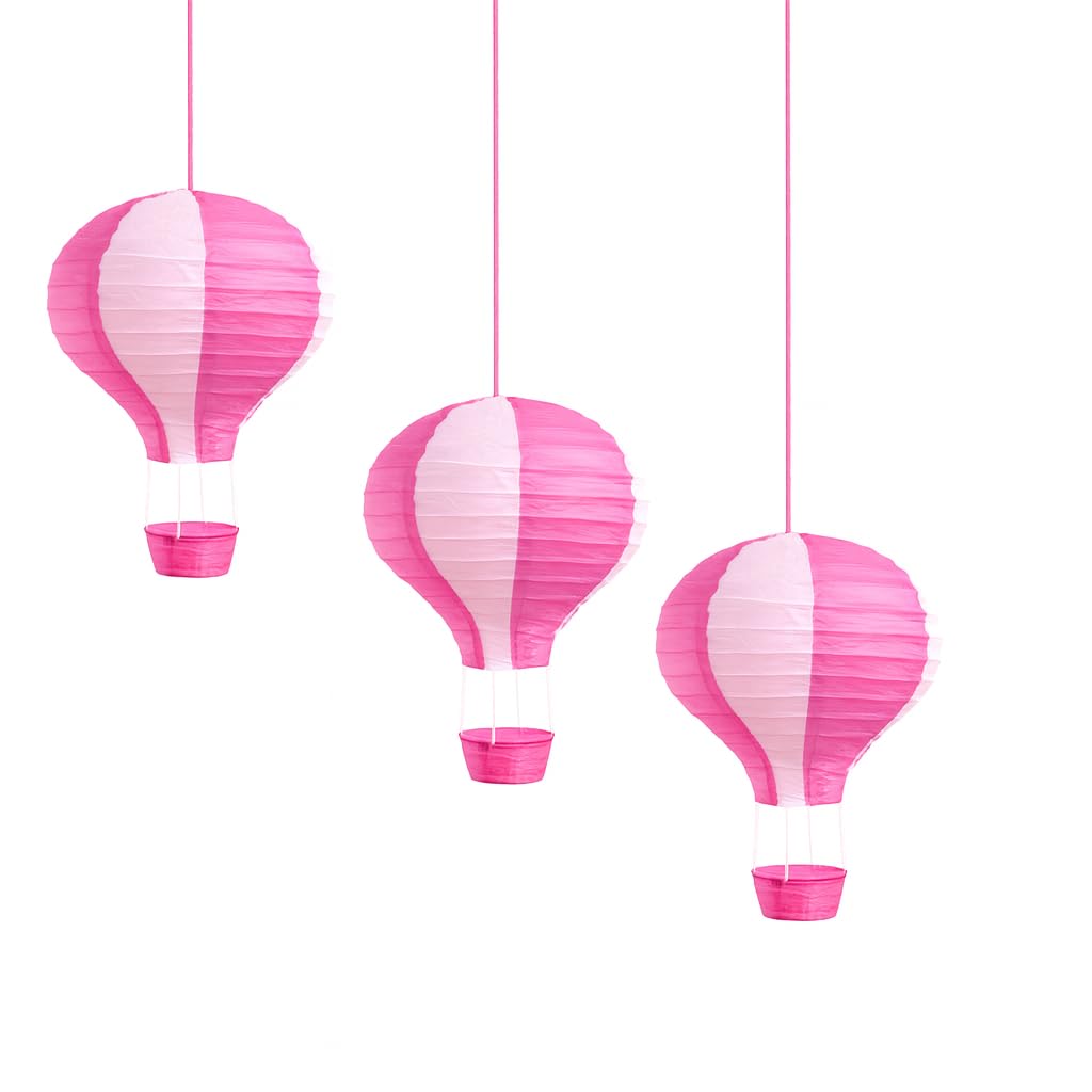 3 pcs Hot Air Balloon Decorations 14" (35cm) Hot Air Balloon Decor Hanging Party Lanterns Paper Nursery Lampshade Baby Class Room School Home Decorations (Hot Pink)