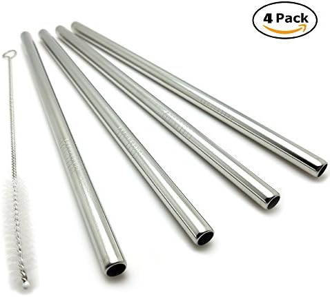 Yuzuo Offical 18/8 Stainless Steel Straws,FDA-approved Durable Reusable Metal 8.5inch X 9mm Straight Drinking Straws Set of 4 for 20oz YETI RTIC OZARK Tumbler Cups and 1 Cleaning Brush Included