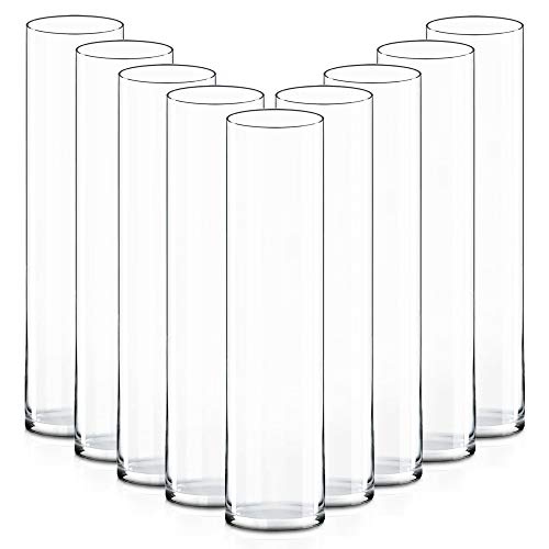 CYS EXCEL 9 PCS Glass Cylinder Clear Vases Flowers Centerpieces Wedding