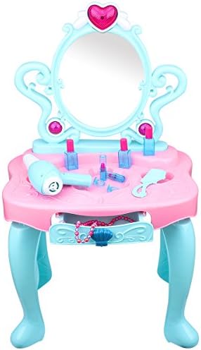 FlyCreat Pretend Play Dresser Toy, Princess, Kids, Girls, Cosmetics, Makeup Set, Pretend Play, Toy Dresser, Kids, Educational Toy, Girls, Small Vanity and Girl Makeup Game Set, Mirror Stand, Birthday Gift