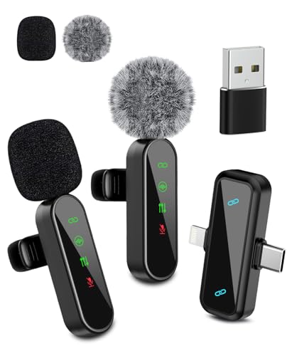 Wireless Lavalier Microphone for Android/iPhone/Computer/Laptop, Wireless Mic for iPhone15 with Noise Reduction Chip, Mini Microphone for Recording Podcast YouTube, TikTok(Black)