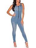 Lovezesent Women's Sexy Halter Denim Backless Jumpsuit