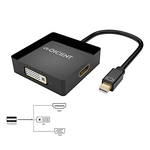Thunderbolt Mini DP to HDMI/DVI/VGA Adapter Multi-Function Converter Male to Female 3-in-1 Cable - Black