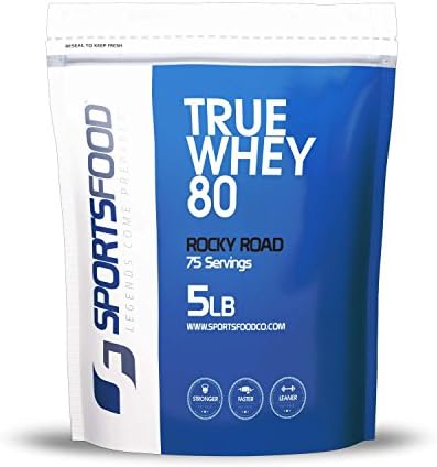 Sports Food True Whey 80 Protein Concentrate (Rocky Road, 5 lbs) 80% Protein, LOW Carbs &amp; Fat, ZERO Sugar, NO BCAA SPIKING