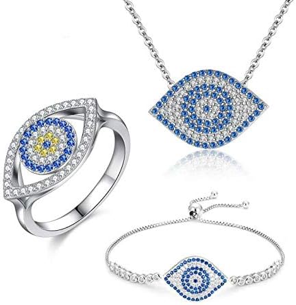 VJUKUBWINE Fashion Evil Eye Necklace Dragon Shrimp Shape 925 Silver Bracelets for Women 2019 Fashion Blue Zircon Ring Jewelry Sets