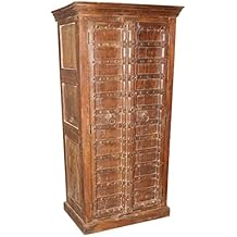 Mogul Interior Antique Cabinet Rustic Indian Doors Iron Straps Hand Crafted Armoire