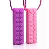 Sensory Chew Necklace for kids with Autism ADHD Oral Motor Chewing Biting Teething Needs - Self-Soothe Chewing Necklace (2-pack, Purple & Pink with Colored Cords) by Coolday.
