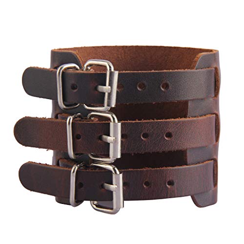 AZORA Punk Leather Cuff Bracelet Adjustable Wide Leather Belt Bracelets Arm Cuff Gothic Leather Wristbands Rock Jewelry for Men, Boy, Women - Thumbnail 5