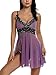 Avidlove Women V Neck Babydoll Strap Lingerie Lace Chemise Teddy Outfits Purple (FBA) M