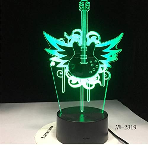 yangww Night Light Guitar Flying Bass Rock Music 3D Led Lights Night Light for Musicians Home Table Decoration Birthday Gift Bedside Lamp-Bluetooth Speaker Base
