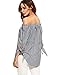 StyleDome Women Striped Off the Shoulder Elegant Shirts 3/4 Sleeve Blouse Tie Cuff Irregular Hem Sexy Tee Tops