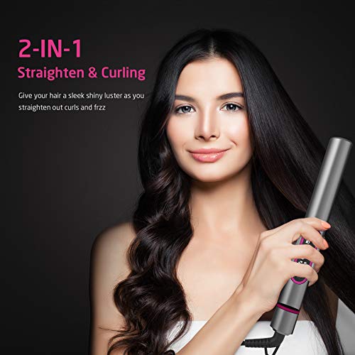 Hair Straightener and Curler 2 in 1,GOOLEEN Flat Iron for Hair Styling,1 Inch Extra-Long Tourmaline Ceramic Titanium Plate,Fast Heat Straightening Curling Iron,LCD Display Adjustable Temp 290-450℉