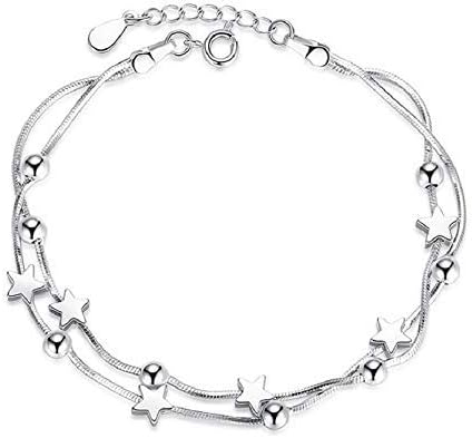 925 Sterling Silver String Bracelet for Girls and Women (Lucky Star), 16cm +4cm extender