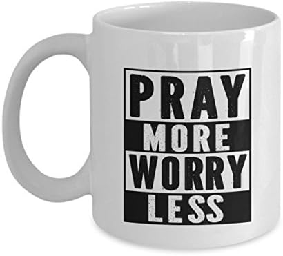 Gilded Gold-Tone Inspirational Coffee Mug "Pray More Worry Less", Pray More Worry Less Mug, Pray More Worry Less Coffee Mug, Bible Verse Mug, Christi